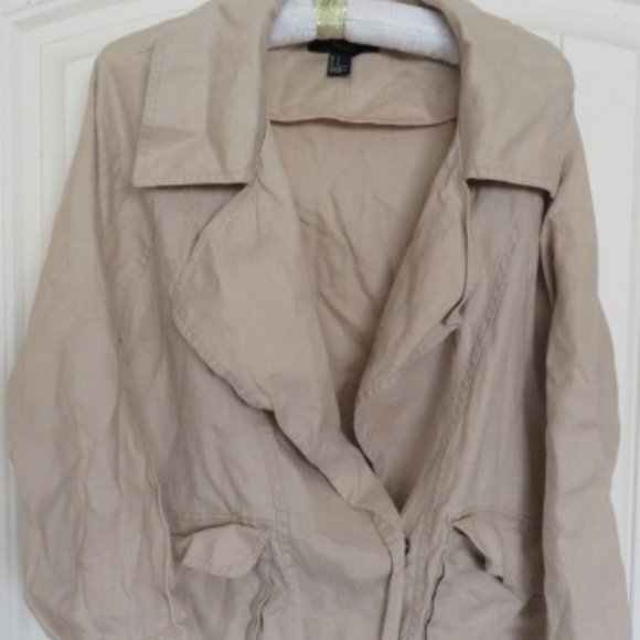 Forever 21 Linen Shirt Jacket Small Tan (K328) - Picture 1 of 4